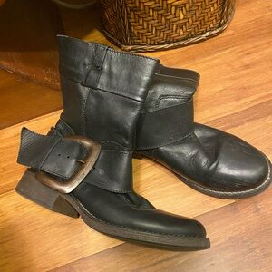 Betsey Johnson Black Leather Ankle Boots with Red Lining